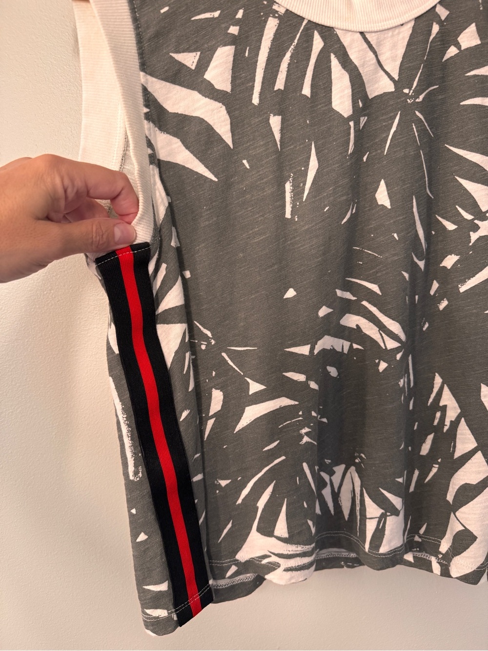 Evereve Black & White Botanical Muscle Tank with Red Stripe - Picture 2 of 3